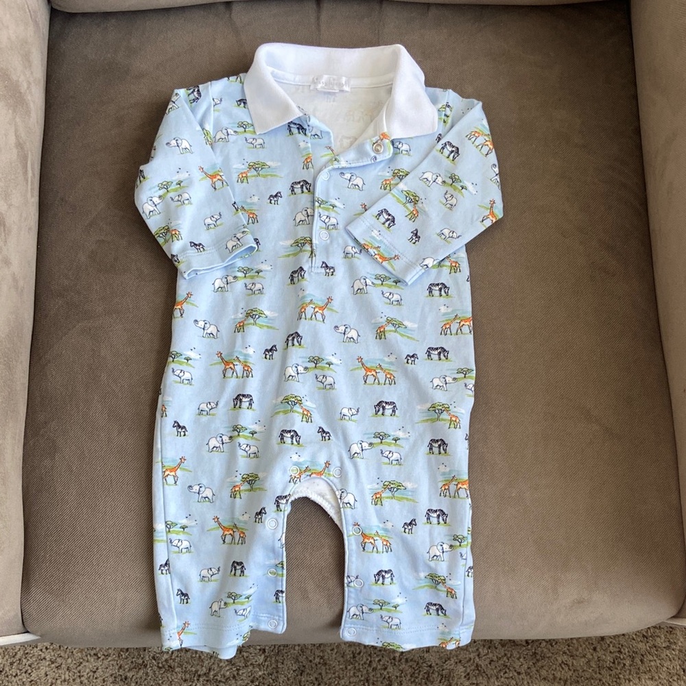 Kissy Kissy Light Blue Safari Print Footie 6-9 months